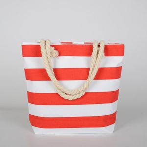 Bolso de Playa Casual de Lona Ecológica con Rayas Amarillas, Azules y Rojas, Duradero, con Asas de Algodón y Forro con Cremallera, para Mujer - Product Image 2