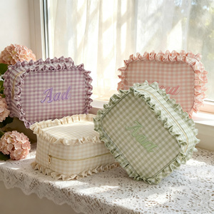Customizable 4 Sizes <strong>Stitching</strong> Needlework Project Bags Embroidery Storage Zipper Bag Cosmetic Pouch Gingham Ruffle <strong>Make</strong> <strong>up</strong> Bag - Product Image 2