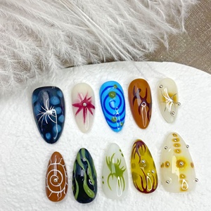 10 pièces <span class=keywords><strong>manucure</strong></span> faite à la main moyenne amande peinte à la main Floral court amande couverture complète acrylique <span class=keywords><strong>faux</strong></span> <span class=keywords><strong>ongles</strong></span> avec ensemble de lime à <span class=keywords><strong>ongles</strong></span> adhésif - Product Image 3