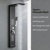 Panneau de douche en acier inoxydable noir laqué couleur acier d'origine avec jets pluie et cascade, et commandes à 5 fonctions pour salle de bain