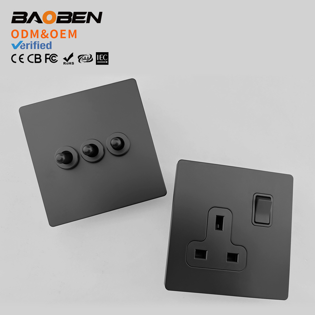 BAOBEN 86 Model British Standard Frosted Matte Black Wall-mounted Concealed Socket Is Suitable for Household Use