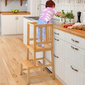Taburete de cocina infantil de madera maciza de pino, torre de aprendizaje y cocina para niños - Product Image 1