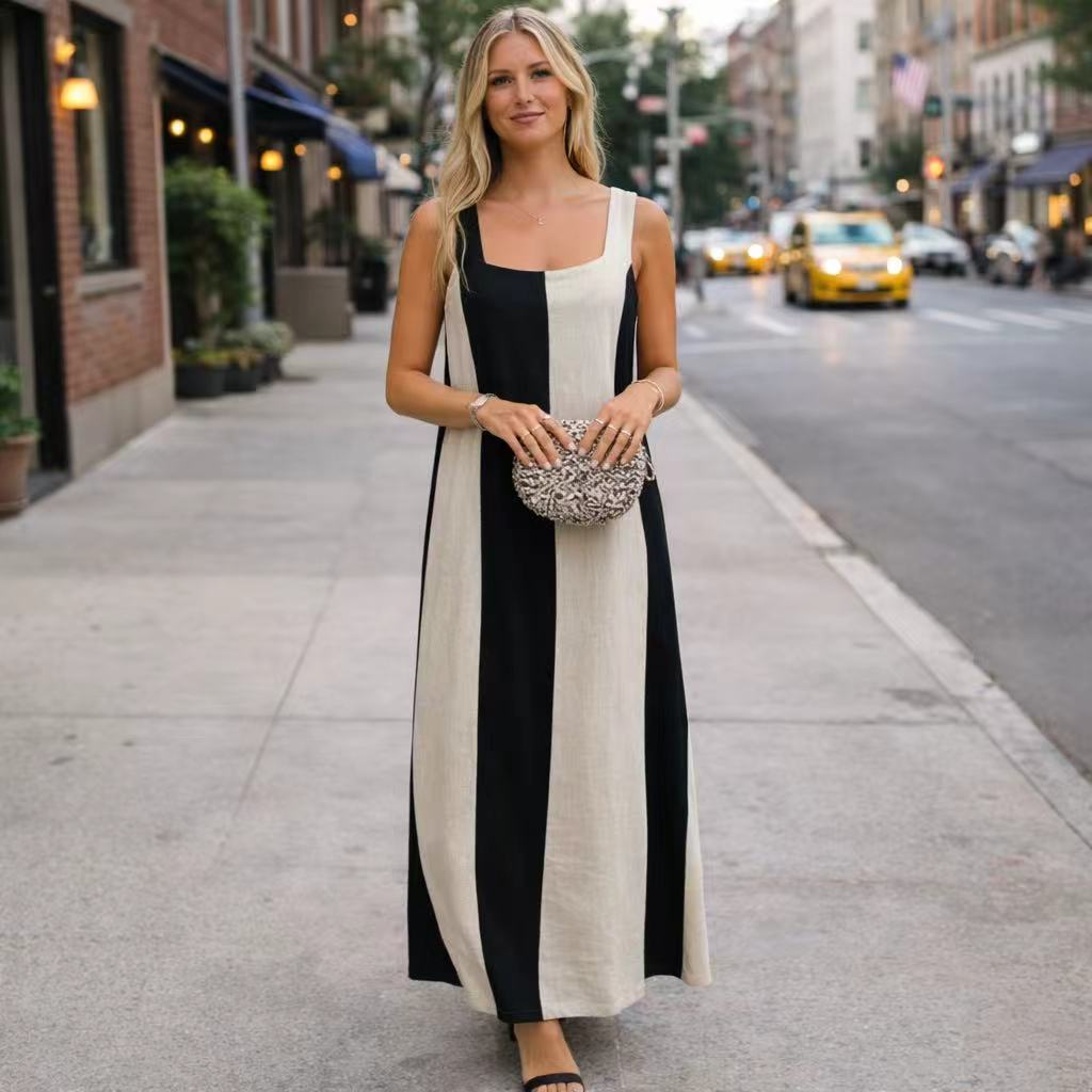 Buy Black White Vertical Striped Dress Made of High-Quality Cotton |  Alibaba.com