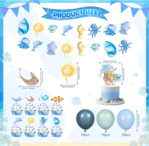 Décoration <span class=keywords><strong>de</strong></span> fête d'anniversaire ou <span class=keywords><strong>de</strong></span> baby shower sur le thème <span class=keywords><strong>de</strong></span> l'océan, guirlande animale sous-marine, topper <span class=keywords><strong>de</strong></span> gâteau, toppers <span class=keywords><strong>de</strong></span> cupcakes, ballons en latex pastel, cadeaux - Product Image 4