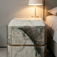 Table de chevet moderne en marbre Pandora avec tiroirs, table de chevet naturelle, meubles de luxe pour chambre à coucher, table d'appoint pour canapé de salon