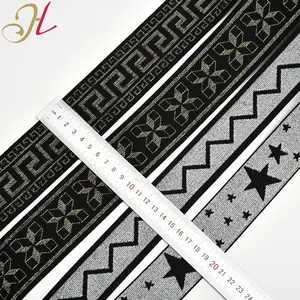 Hualiu Nhà Máy Bán Hàng Trực Tiếp Jacquard Web Dây Thắt Lưng Vàng Bạc Nylon Thư Jacquard Đàn Hồi Webbing