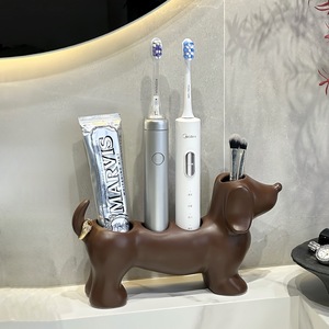 Dachshund Toothbrush Holder With <b>Toothpaste</b> And Makeup Brush Storage Tabletop Placement Easy To Clean - Product Image 1