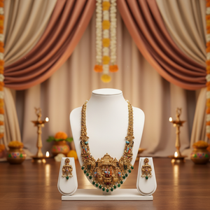 High Quality Traditional South <b>Indian</b> Temple Ethnic Brass Laxmi Bridal Set Zircon Flower Design Rose Gold Plated Engagement - Product Image 3