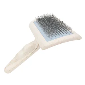 Odm Oem Degradable Straw Pet Wire Grooming Brush Dog Brush Metal Long Pin Slicker Brush Para Médios E Grandes Animais De Estimação