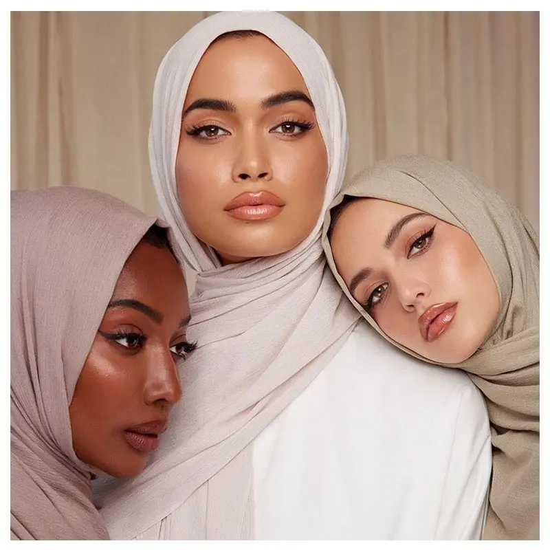 Foulard froissé en mousseline de soie pour femme, foulard de style Georgette, crêpe, Hijab, 2022