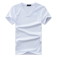T-Shirt à manches courtes en coton/Polyester pour homme, haut à col en v, coupe ajustée, décontracté, été, grande taille