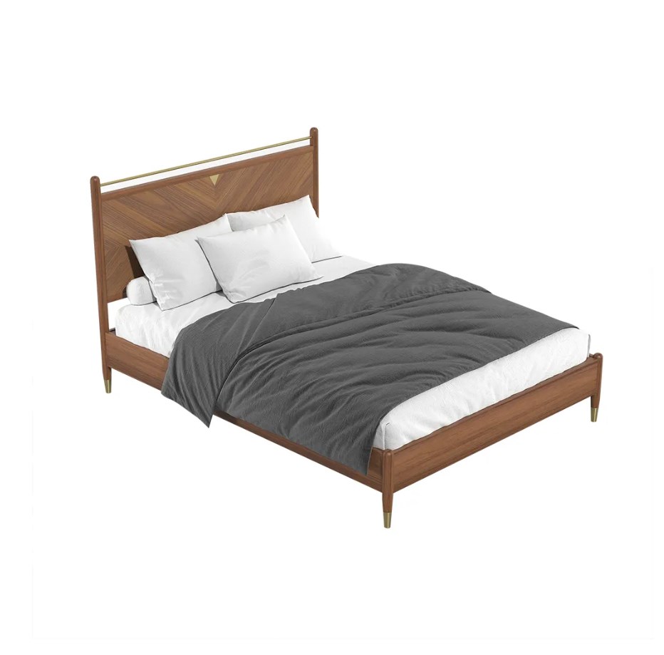 Mid century queen size ash wood finished wooden platform bed