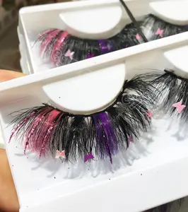 makeup lashes glitter colorful eyelash with star decorate bling vegan 3D mink eyelash