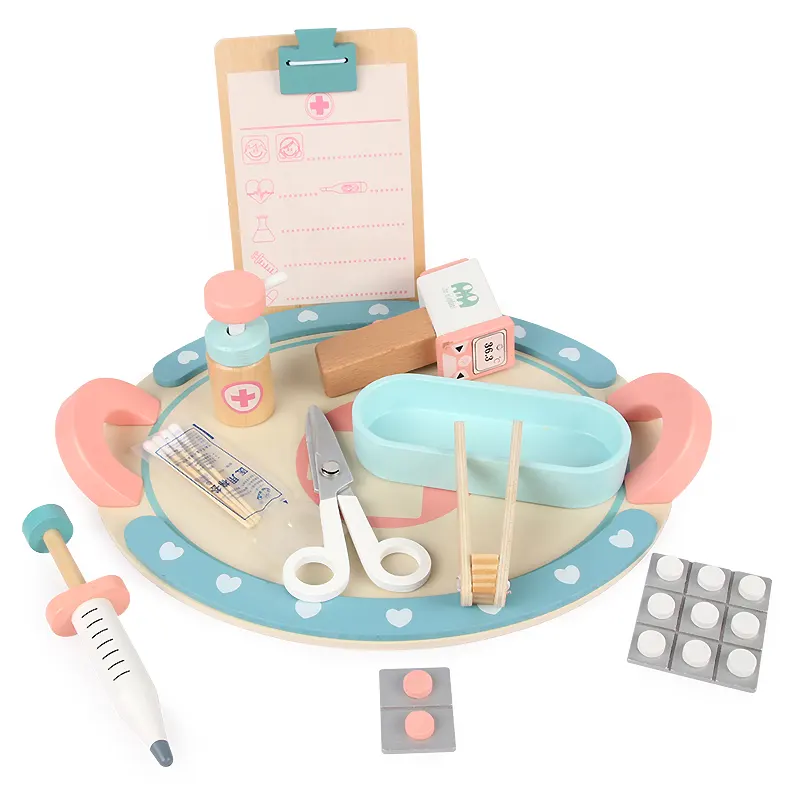 Wooden Toy Nurse Injection Medical Kit Role Playing Classic Simulation kids make up toy set for girl