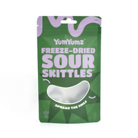 Bolsa de Embalaje Personalizada para Caramelos Ácidos, con Ventana y Orificio para Colgar, con Cierre Hermético, para Snacks Liofilizados tipo Skittles