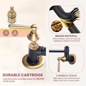 Grifo de llenado de ollas, Oro Negro, latón macizo, grifo de estufa de cocina de montaje en pared con brazos oscilantes de doble junta - Product Image 4