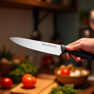 Coltello da Chef 8 Pollici con Lama in Acciaio Inossidabile e Manico Nero, Utensile da Cucina per Tagliare - Product Image 3