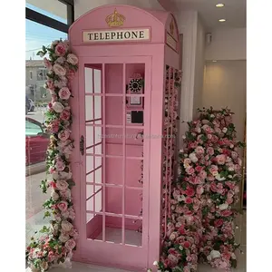 Party backdrop decoration british red phone booth prop pink london telephone box