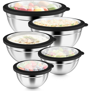 Juego de 3 Tazones para Mezclar Ensaladas de Acero Inoxidable con Tapa, Disponibles al por Mayor - Product Image 1