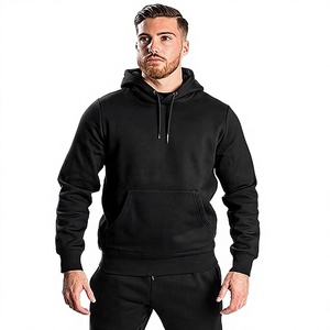<b>Men's</b> 100% Cotton Winter Knitted Solid Color Hooded Sweatshirt <b>Pullover</b> Hoodie with Front Pocket Plain Dyed Casual Streetwear - Product Image 3
