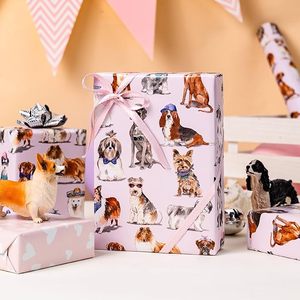 Papel de regalo para baby shower, papel de regalo de cumpleaños, papel de regalo rosa con diseño de animales y perros para mascotas y niños - Product Image 1