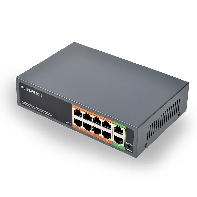 8 + 2 port poe anahtarı 104W IEEE802.3af/a 250 metre genişletici fonksiyonu 48v poe anahtarı