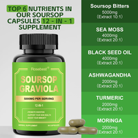 Complément alimentaire végétalien en capsules, marque privée, complexe d'extrait de fruit amer de corossol (Graviola) 12-en-1, 5000 mg, pour détoxification, défense, revitalisation et soutien