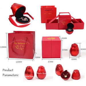 Boîte à bijoux en métal ou en plastique rouge en forme de rose à double levage pour la <span class=keywords><strong>déclaration</strong></span> de la Saint-<span class=keywords><strong>Valentin</strong></span>, boîte à bijoux en forme de rose - Product Image 2