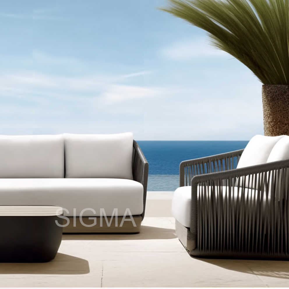 Modern All Weather Luxury Outdoor Patio Hotel  Sofa set Couch Wood Teak Solid Wooden Armchair Garden Sofa sectional
