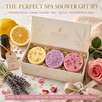 Tabletas Efervescentes Artesanales para Ducha, 3 Unidades Cada Una, con Limón, Lavanda y Rosa, Flores Secas Botánicas, Relajantes, Aromáticas e Hidratantes, Set de Regalo