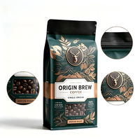 Bolsa de café al por mayor duradera de aluminio de grado alimenticio con ventana de Mylar, 250g 8oz, resellable con cremallera y válvula de desgasificación
