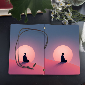 Cahier Vintage A6 fait main 80 feuilles remplaçables Souvenir Premium pour les rassemblements de clients VIP avec Man Sunset Hill <span class=keywords><strong>Meditatio</strong></span> - Product Image 4