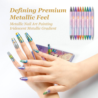 Stylo à ongles métallique double embout 12 couleurs, ensemble de stylos de dessin 3D pour nail art, séchage rapide et longue tenue, directement de l'usine