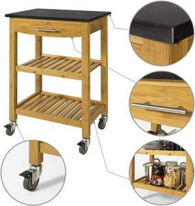 천연 화강암 상단 및 서랍이있는 Comboghome 친환경 대나무 주방 카트 트롤리 - Product Image 5