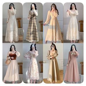 高品质连衣裙时尚二手衣服女碎花印花v领一字休闲连衣裙女雪纺连衣裙批发 - Product Image 6