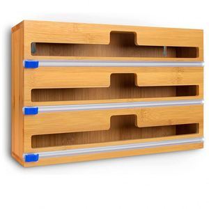 Kitchen Organizer Wrap Dispenser 3 in 1 Bamboo Wrap Dispenser with Cutter and Labels - Product Image 1