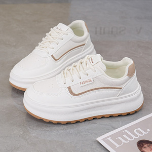 Chaussures de skate pour étudiantes coréennes de haute qualité, nouvelles, blanches, à lacets, décontractées, semelles épaisses, montantes - Product Image 3