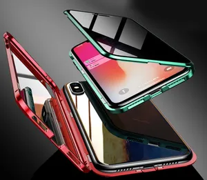 适用于iPhone 15 14 13 12 11 Pro 7 8 Plus XS XR MAX全保护膜后盖的磁性吸引钢化玻璃隐私盒