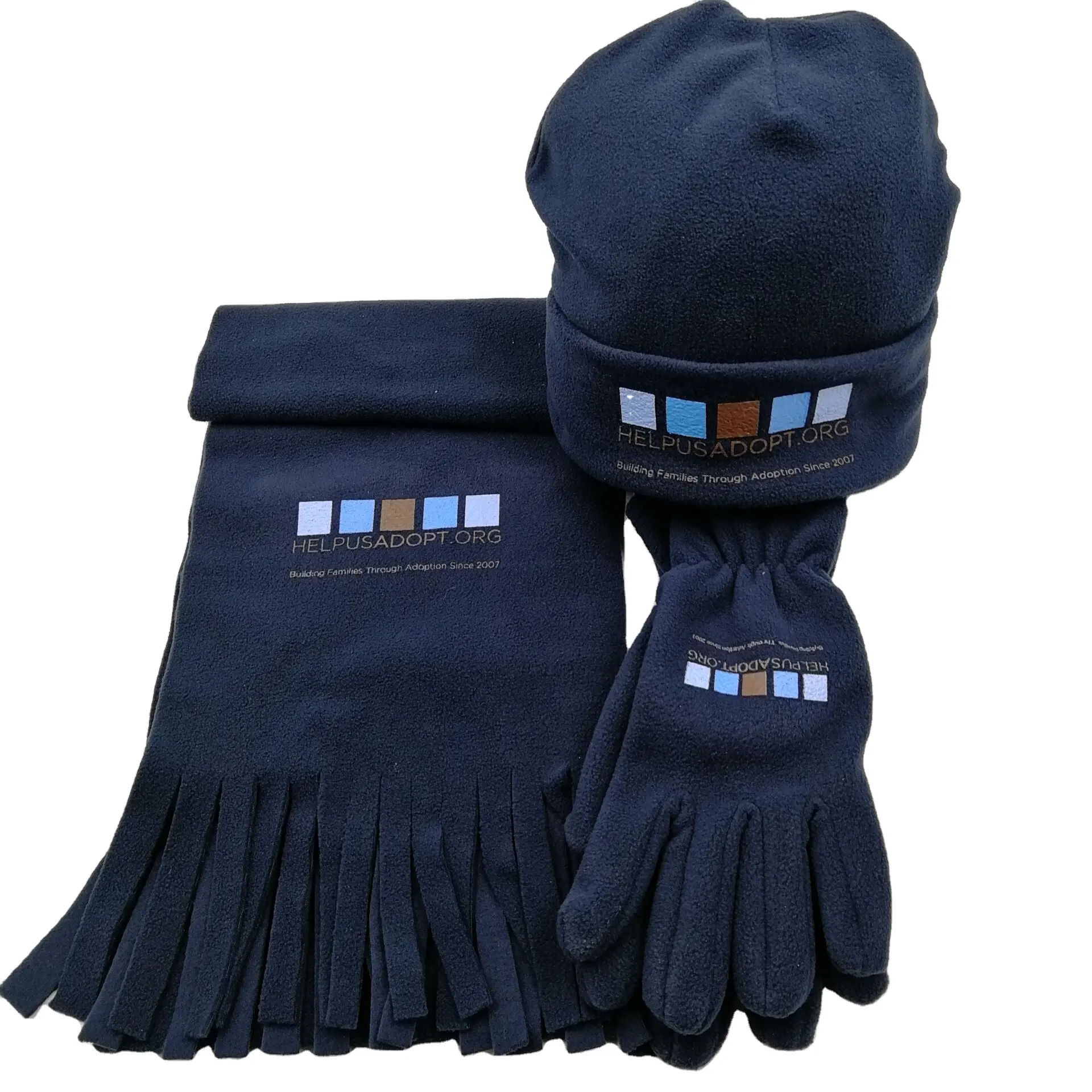 Venta al por mayor, conjunto de guantes de lana polar con logotipo de impresión personalizada