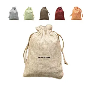 huahao recycled eco-friendly custom christmas halloween small natural colored cotton canvas jute drawstring bag pouch