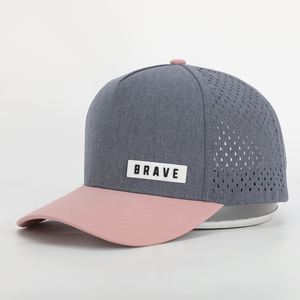 Casquette personnalisée de haute qualité à 5 panneaux avec découpe laser perforée, logo en PVC gris chiné, casquette de baseball résistante à l'eau - Product Image 1