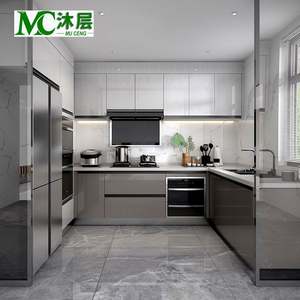 Ensemble de meubles de cuisine modulaire de luxe de style européen, îlot personnalisé, acrylique, marbre, garde-manger intégré, vitrine en verre, rangement - Product Image 1