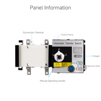 Interrupteur de transfert automatique (ATS) de type PC EAST, bipolaire, monophasé, pour applications industrielles, indice de protection IP20, 32A/63A/125A, temps de transfert <2s