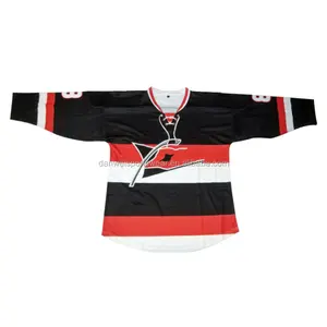 custom college style students tops red and black hockey jersey