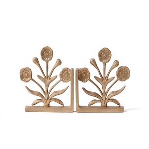 Porte-livres en métal doré à motif floral, texture moulée, décoration pour la maison et le bureau, vente en gros - Product Image 1