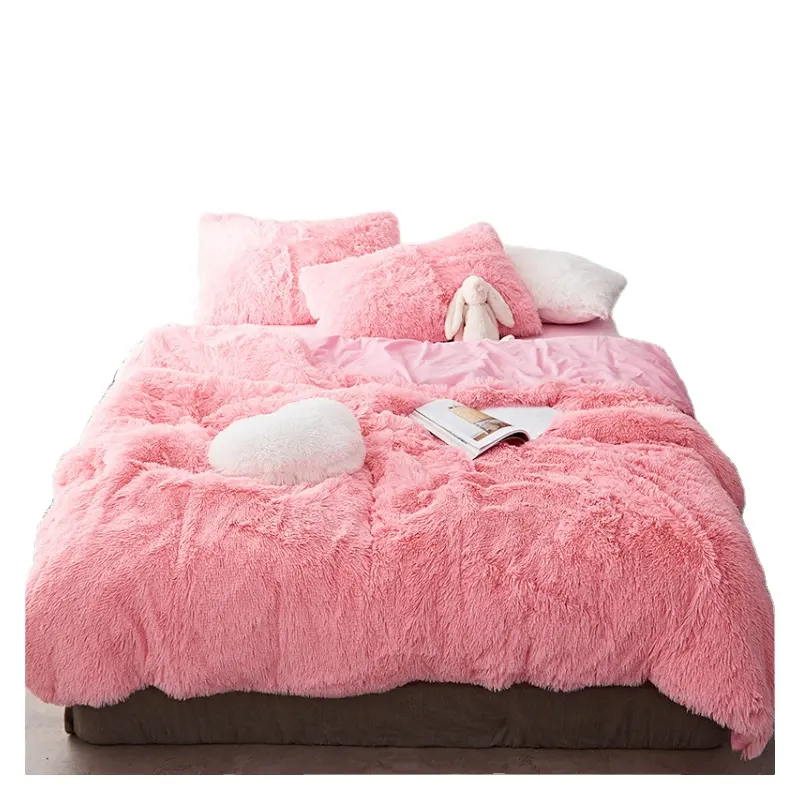 Ultra Soft Warm Durable Comfort Solid Faux Fur Velvet Fluffy Duvet Quilt Cover Bedding Set Down With Pillow Shams For Bedroom