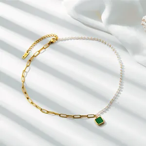 Türkis Anhänger Halskette modisch halb Perle halbe Kette auf Edelstahl Klappenbeutel plattiert Silber Schmuck Hochzeitsgeschenk