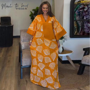 <span class=keywords><strong>Vestido</strong></span> largo informal holgado con cuello en V y <span class=keywords><strong>manga</strong></span> murciélago, estampado antiestático, para mujer, estilo europeo-americano, otoño - Product Image 1