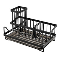 Support de séchage auto-drainant pour éponges, organiseur d'évier de cuisine, support de rangement pour éponges et liquide vaisselle avec porte-brosse à vaisselle