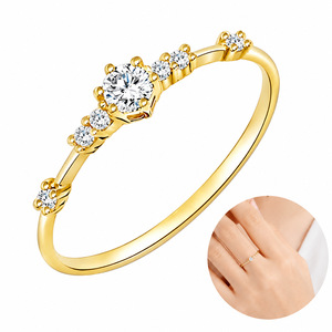Bague en Moissanite en Alliage 14K avec 7 Petits Diamants, Bague de Fiançailles pour Femme, Bague de Petit Doigt Simple et Élégante, Bijou de Luxe Léger - Product Image 4